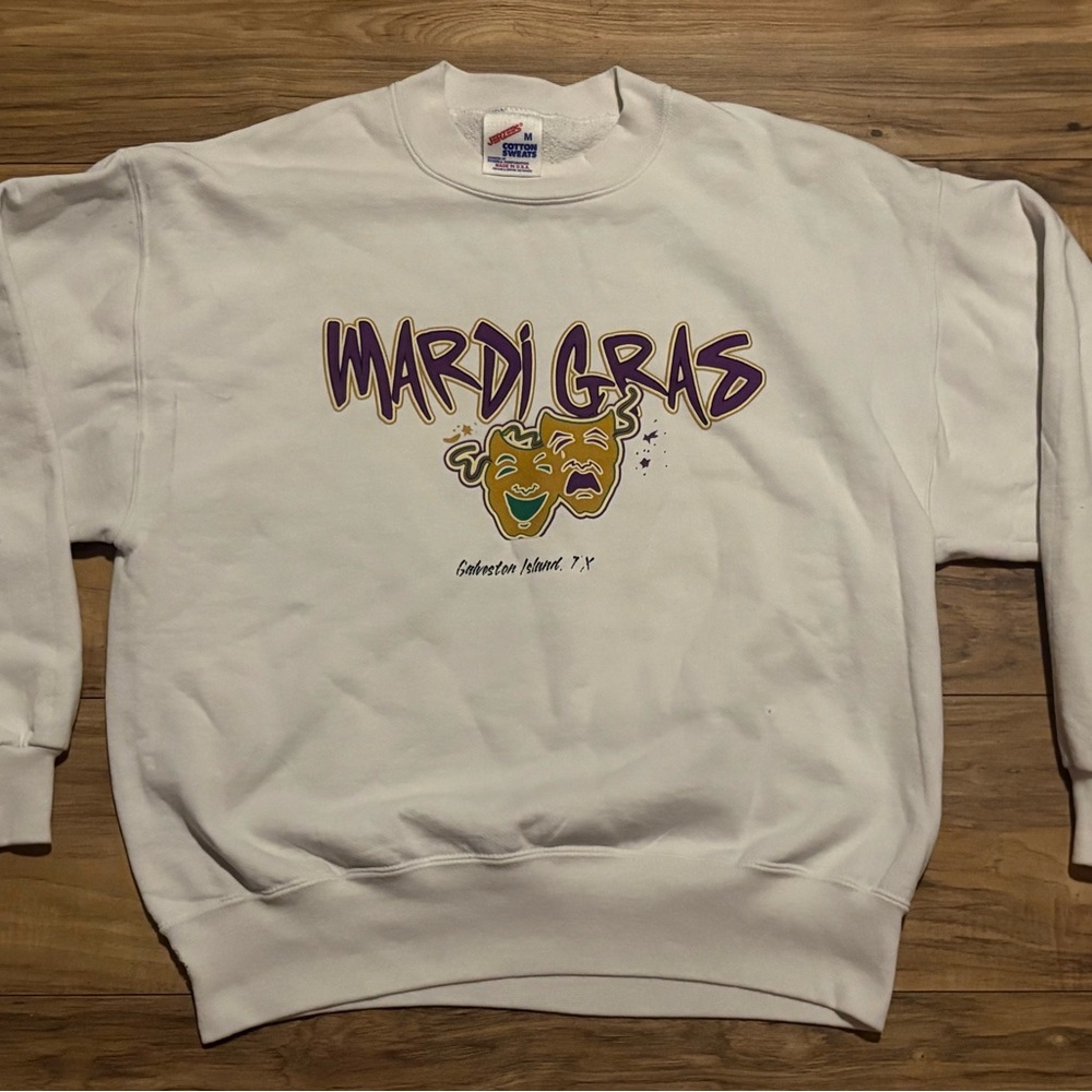 Jerzees White Mardi Gras Crewneck Sweater